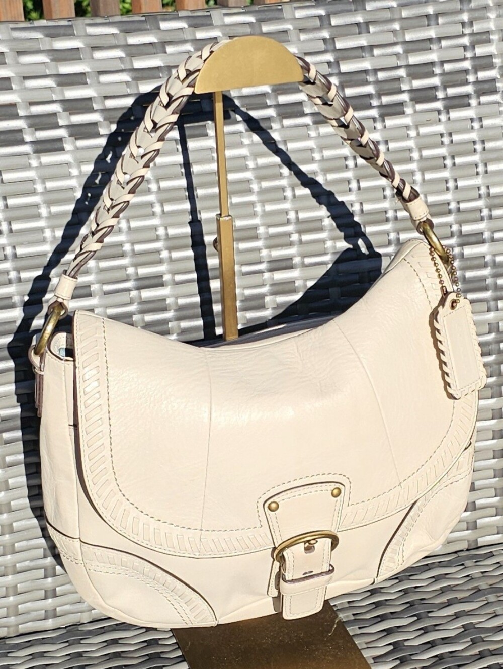 Coach Poppy Leather Whipstitch Flap Hobo in Beachwood - MSRP $398